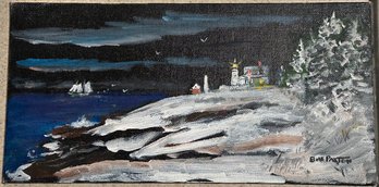 Signed Acrylic  Painting Of Pemaquid Point Lighthouse By Maine Artist Bill Paxton