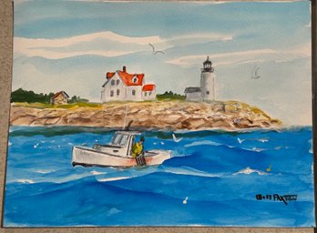 Signed Watercolor Of Goat Island, Maine By Bill Paxton