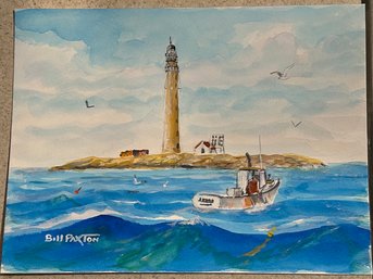 Signed Watercolor Of Boon Island, Maine By Bill Paxton
