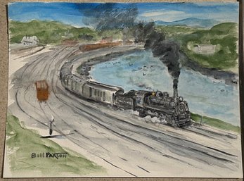 Signed Watercolor Of The Bangor & Aroostook Railroad By Maine Artist Bill Paxton