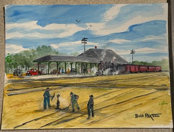 Signed Watercolor Of The B & M Railroad Station By Maine Artist Bill Paxton