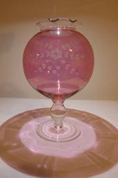Rose Glass Etched Pedestal Vase