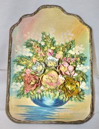 Fish Scale Folk Art Floral Plaque From 1939 New York Worlds Fair.