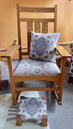 Harvey Ellis Stickley Padded Rocking Chair With Footstool