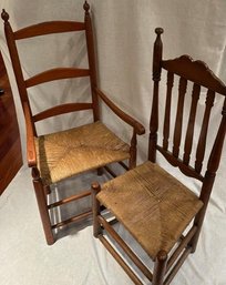 Pair Of Antique Ladderback Chairs With Rush Seat