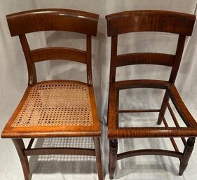 Antique Tiger Maple Caned Chairs