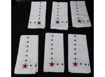 Set Of 6 Red, White. Blue, Pottery Barn Themed Cloth Napkins