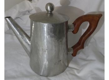 Don Miller Pewter Hammered Teapot Wood Handle