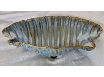 Decorative Blue And Gray Shell Footed Dish