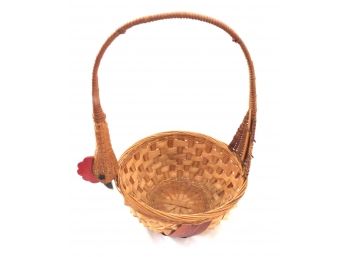 Straw Basket With Rooster Handle