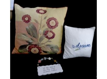 Lot Of 2 Pillows And Home Decor Wall Hanging