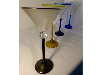 Set Of 4 Colorfully Frosted Martini Glasses