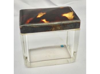 Lidded Square Glass Box With Silver Rimmed Lid