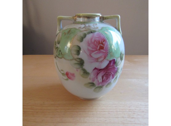 NIPPON VASE WITH PINK ROSES 6' HAND PAINTED