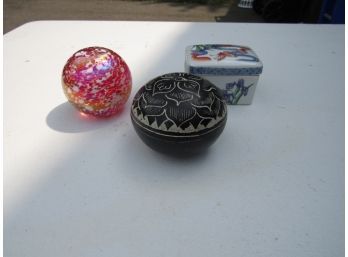 2 Trinket Boxes And 1 Paperweight