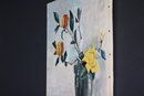 Vintage Floral Still Life Oil Painting  Orange And Yellow Roses In Vase