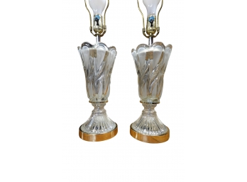 Set Of 2 Vintage Lead Crystal And Brass Table Lamp