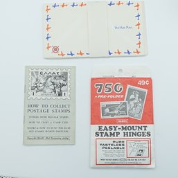 Vintage Philatelic Collection Kit - 1951 Stamp Collecting Guide, Airmail Envelopes, & Harris Stamp Hinges
