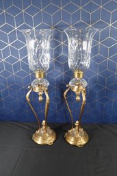 Crystal And Brass Candle Stick Holders