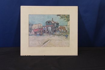 Vintage Print Of  Vincent Van Gogh Encampment Of Gypsies With Caravans