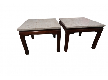 Set Of 2 Marble Topped Side Tables - MCM