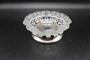Frosted Crystal Small Bowl With Silver Base - Vintage 1980s