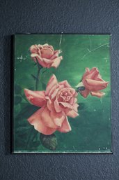 Vintage 1962 Rose Impressionist Canvas Painting - Signed Collectible Artwork
