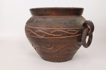 Hand-Carved Planter - Rustic Garden Pot With Drainage And Handles