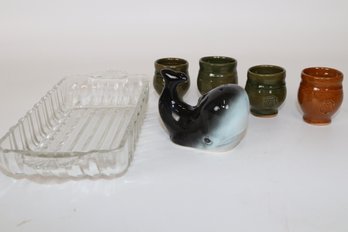 Vintage 'Lonely Whale' Ceramic Shaker & Handcrafted Shot Glass Collection With Tray