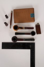Vintage Tobacco Enthusiast's Collection With Clip-Lite Lighter And Select Pipes