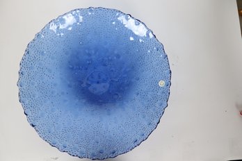 Vintage Artisanal Cobalt Blue Glass Bubble Bowl - Made In Spain