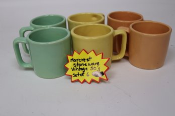 Vintage Marcrest Stoneware Mugs - Mid-Century Americana, 1950s Pastel Palette, Set Of 6