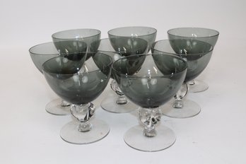 Set Of 8 Seneca Crystal Charcoal Glass Champagne/Sherbet Stems - Mid-Century Modern Elegance