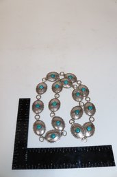 Vintage Turquoise And Silver Tone Concho Belt - A Western Heritage Collectible