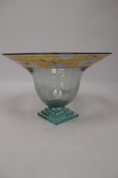 Vintage Art Deco Frosted Glass & Gold Leaf Centerpiece Bowl Fluted