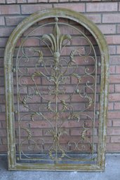 Vintage Ornate Arched Iron Gate Wall Decor  Distressed Golden Patina