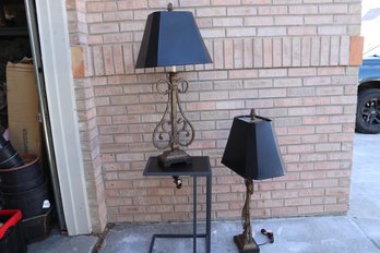 Elegant Vintage 'Trenton' Iron Table Lamps By Uttermost  Set Of 2, Warm Tan Crackle Finish