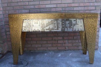 'Golden Era Splendor' - Vintage Art Deco Maximalist Crackled Gold Finish Table