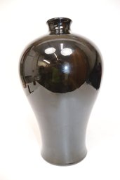 Elegant Vintage Castilian Porcelain Vase  Majestic Black Gloss Finish, 16' Tall
