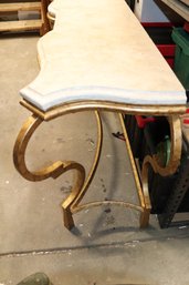 Elegant Vintage Marble-Top Console Table With Gilded Wrought Iron Base