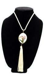 Cloisonne Enamel Pink And Red Orchid Tassel Necklace