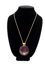 Vintage Purple Round With Gold Tones Rose Necklace