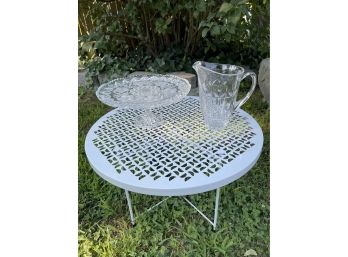 French Crystal Cake Stand And Cut Glass Pitcher