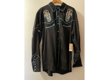 NEW Embroidered Skull Native American Long Sleeve Button Down
