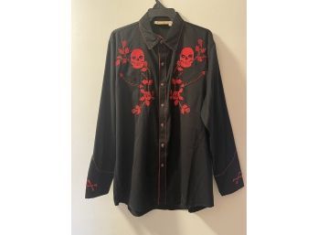 NEW Embroidered Skull Long Sleeve Button Down