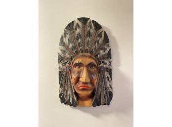 Carved Hand Painted Native American Indian Head Wall Hanging