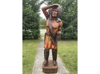 Vintage Hand Carved Native American Indian Statue MCM 6.5ft Tall!