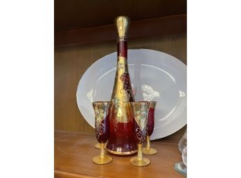 Vintage Murano Ruby Red Decanter Set