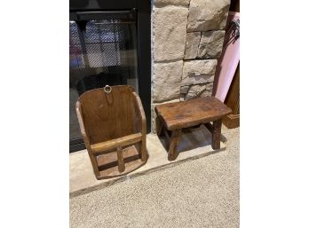 Primitive Antique Bench And Shelving