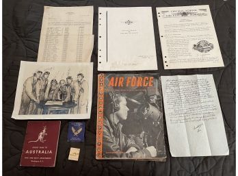 WWII USA Air Force Memorabilia, Sterling Silver Sweetheart Pin Soldier Names, Signed Air Force Portrait & More